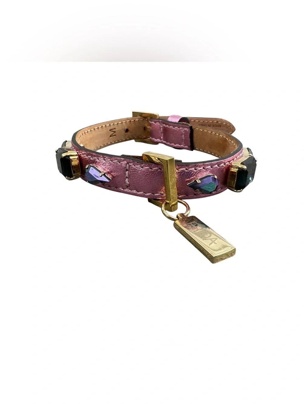 Frida Firenze metallic pink gold dog collar, color jewels, small, like new